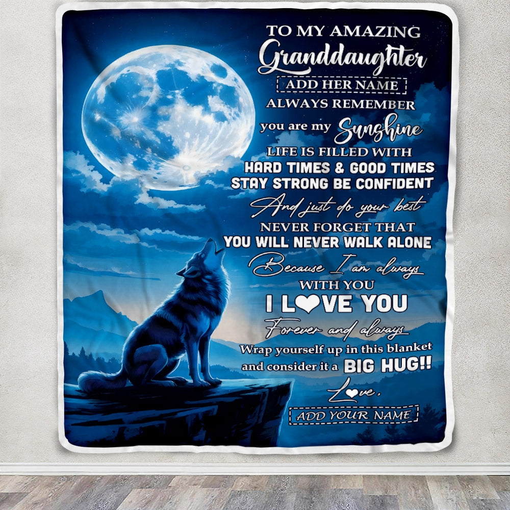 Personalized To My Amazing Granddaughter Gifts From Grandma Papa Blanket Wolf My Sunshine Gifts For Granddaughter Birthday Graduation Christmas Fleece Blanket | siriusteestore