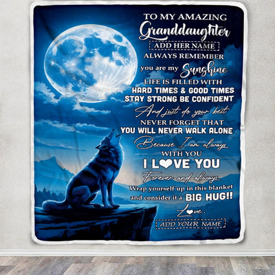 Personalized To My Amazing Granddaughter Gifts From Grandma Papa Blanket Wolf My Sunshine Gifts For Granddaughter Birthday Graduation Christmas Fleece Blanket | siriusteestore