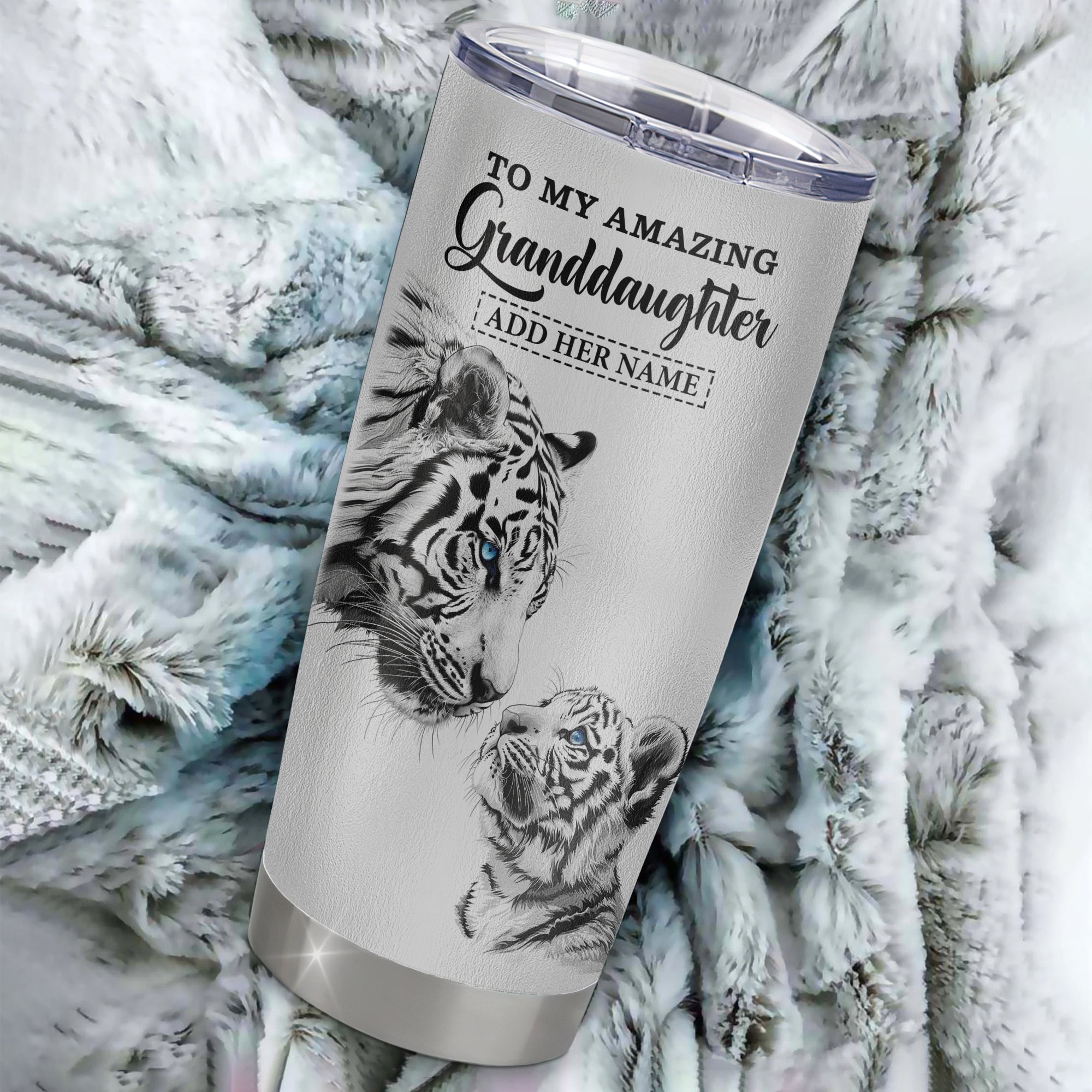 Personalized To My Amazing Granddaughter Gifts Tumbler From Grandma Grandpa White Tiger It A Big Hug Granddaughter Birthday Gifts Christmas Custom Stainless Steel Mug | siriusteestore