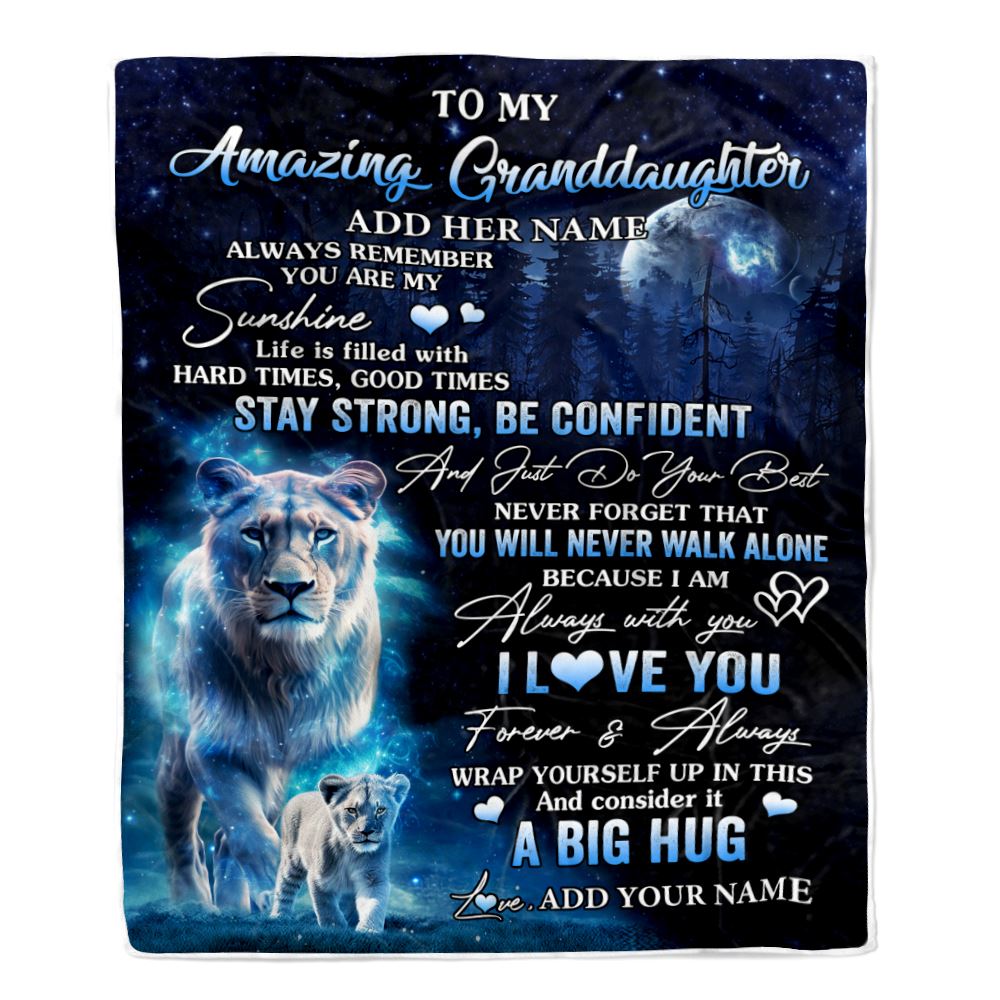 Personalized To My Amazing Granddaughter Lion Blanket From Grandma Gigi My Sunshine Granddaughter Birthday Gifts Graduation Christmas Fleece Throw Blanket | siriusteestore