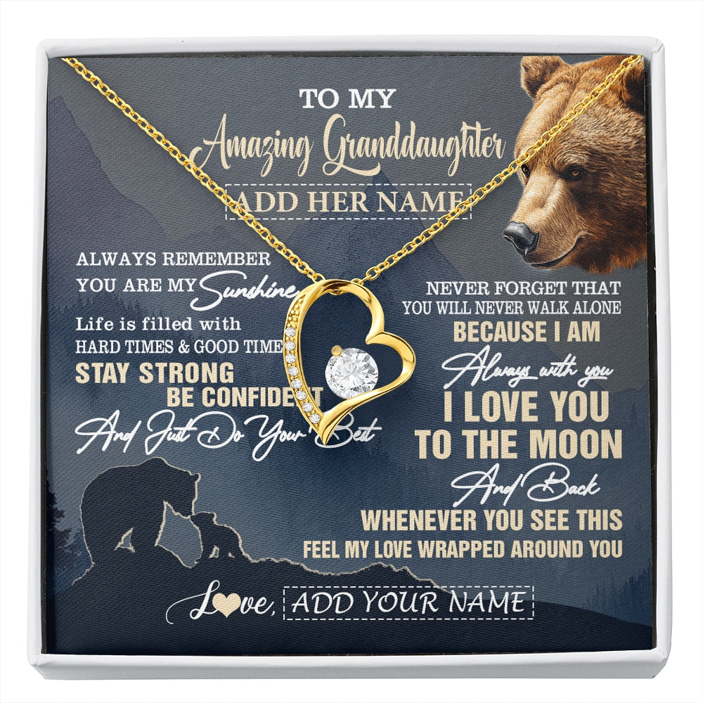 Forever Love Necklace 18K Yellow Gold Finish | 1 | Personalized To My Amazing Granddaughter Necklace From Grandma Grandpa Bear It A Big Hug Granddaughter Birthday Gifts Christmas Custom Gift Box Message Card | https://siriusteestore.