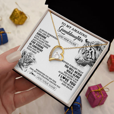 Forever Love Necklace 18K Yellow Gold Finish | 2 | Personalized To My Amazing Granddaughter Necklace From Grandma Grandpa White Tiger It A Big Hug Granddaughter Birthday Gifts Christmas Gift Box Message Card | https://siriusteestore.