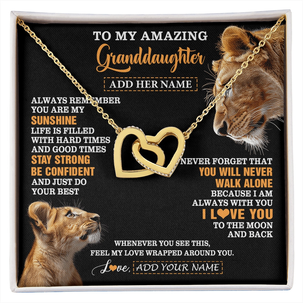 Interlocking Hearts Necklace 18K Yellow Gold Finish | 1 | Personalized To My Amazing Granddaughter Necklace From Grandma Lion It A Big Hug Granddaughter Birthday Gifts Graduation Christmas Custom Gift Box Message Card | https://siriusteestore.