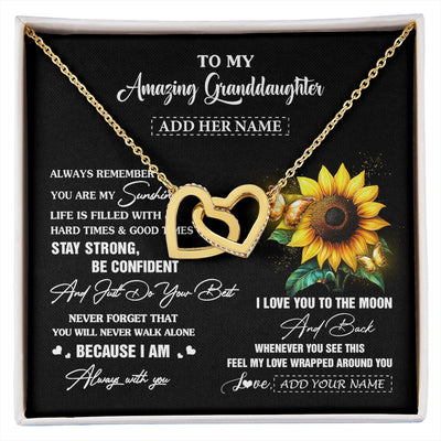 Interlocking Hearts Necklace 18K Yellow Gold Finish | 1 | Personalized To My Amazing Granddaughter Necklace From Grandma Sunflower It A Big Hug Granddaughter Birthday Gifts Christmas Custom Gift Box Message Card | https://siriusteestore.