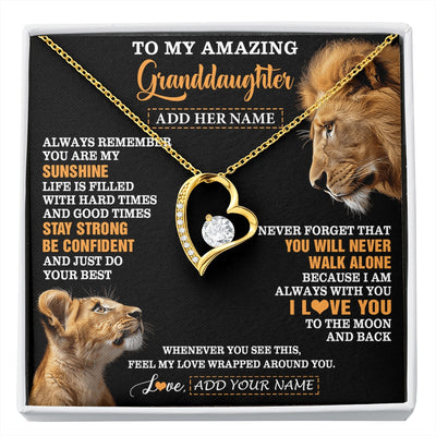 Forever Love Necklace 18K Yellow Gold Finish | 1 | Personalized To My Amazing Granddaughter Necklace From Grandpa Lion It A Big Hug Granddaughter Birthday Gifts Graduation Christmas Custom Gift Box Message Card | https://siriusteestore.