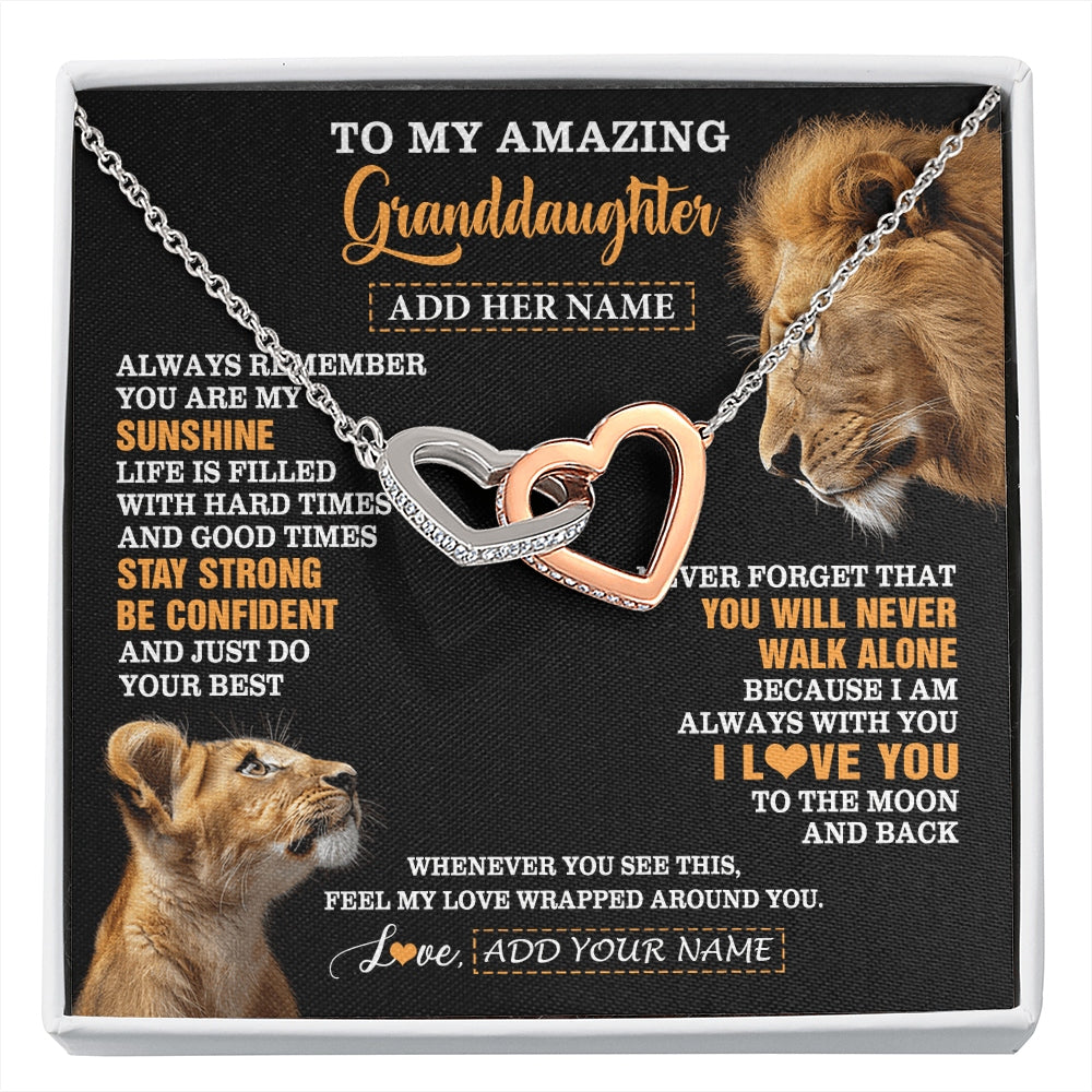 Interlocking Hearts Necklace Stainless Steel & Rose Gold Finish | 1 | Personalized To My Amazing Granddaughter Necklace From Grandpa Lion It A Big Hug Granddaughter Birthday Gifts Graduation Christmas Custom Gift Box Message Card | https://siriusteestore.