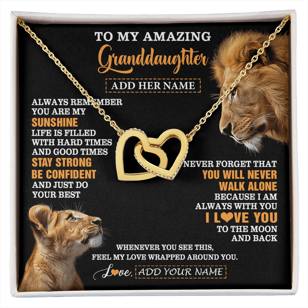 Interlocking Hearts Necklace 18K Yellow Gold Finish | 1 | Personalized To My Amazing Granddaughter Necklace From Grandpa Lion It A Big Hug Granddaughter Birthday Gifts Graduation Christmas Custom Gift Box Message Card | https://siriusteestore.