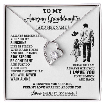 Forever Love Necklace 14K White Gold Finish | 1 | Personalized To My Amazing Granddaughter Necklace From Grandpa Papa Man It A Big Hug Granddaughter Birthday Gifts Graduation Christmas Gift Box Message Card | https://siriusteestore.