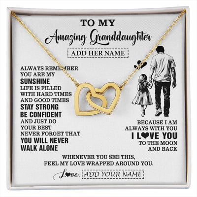 Interlocking Hearts Necklace 18K Yellow Gold Finish | 1 | Personalized To My Amazing Granddaughter Necklace From Grandpa Papa Man It A Big Hug Granddaughter Birthday Gifts Graduation Christmas Gift Box Message Card | https://siriusteestore.