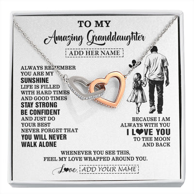 Interlocking Hearts Necklace Stainless Steel & Rose Gold Finish | 1 | Personalized To My Amazing Granddaughter Necklace From Grandpa Papa Man It A Big Hug Granddaughter Birthday Gifts Graduation Christmas Gift Box Message Card | https://siriusteestore.