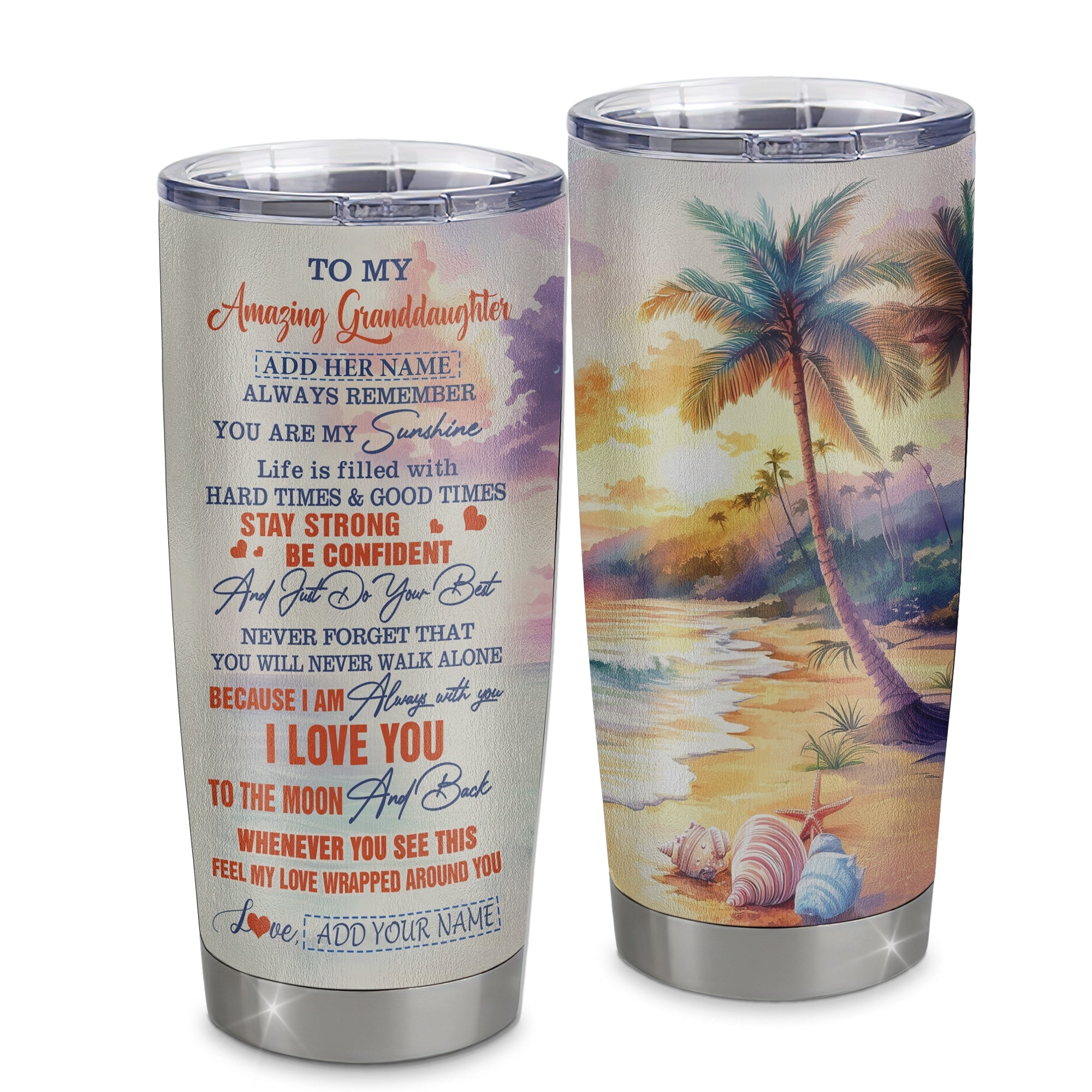 Personalized To My Amazing Granddaughter Tumbler From Grandma Grandpa Beach It A Big Hug Granddaughter Birthday Gifts Graduation Christmas Custom Stainless Steel Mug | siriusteestore