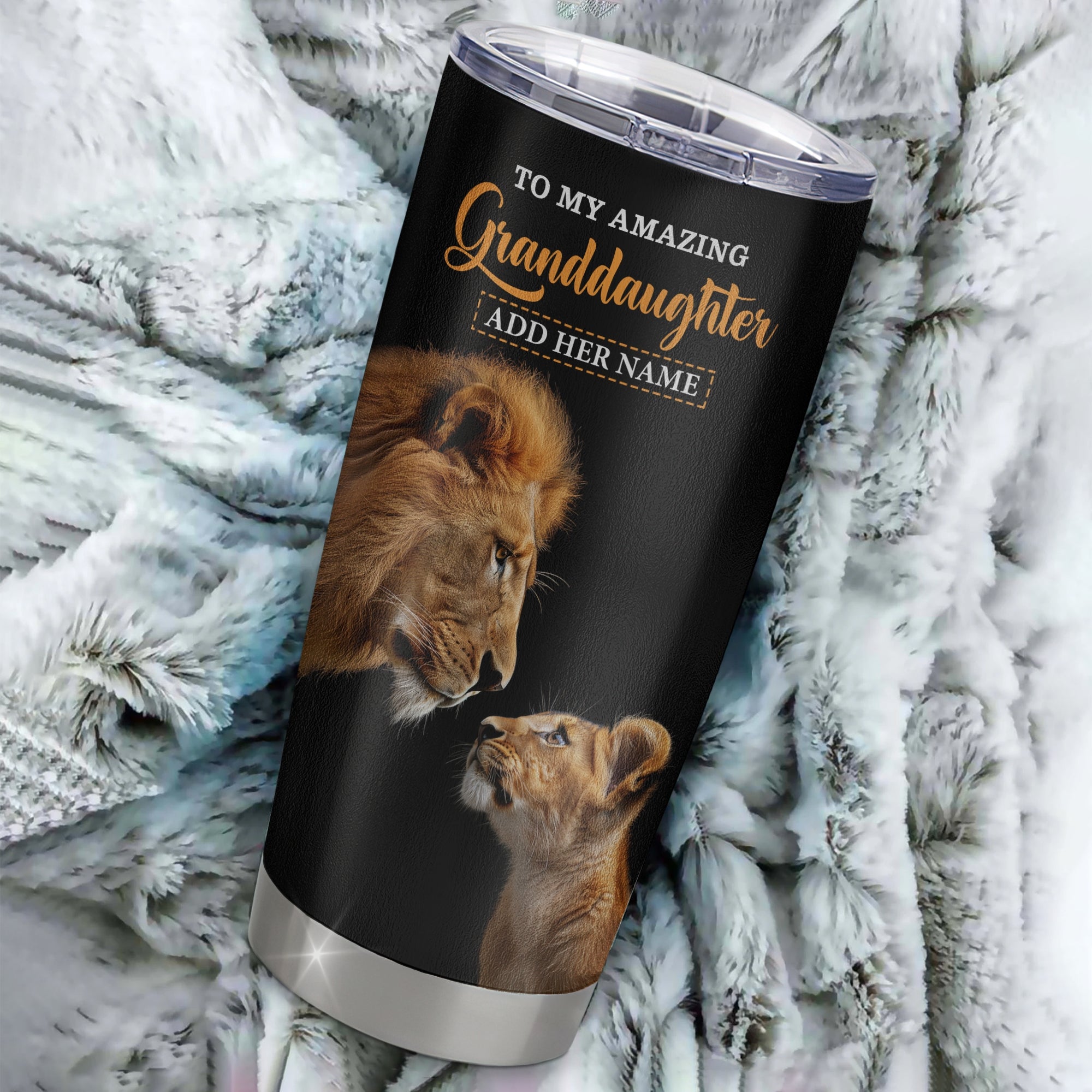 Personalized To My Amazing Granddaughter Tumbler From Grandpa Lion It A Big Hug Granddaughter Birthday Gifts Graduation Christmas Custom Stainless Steel Travel Mug | siriusteestore