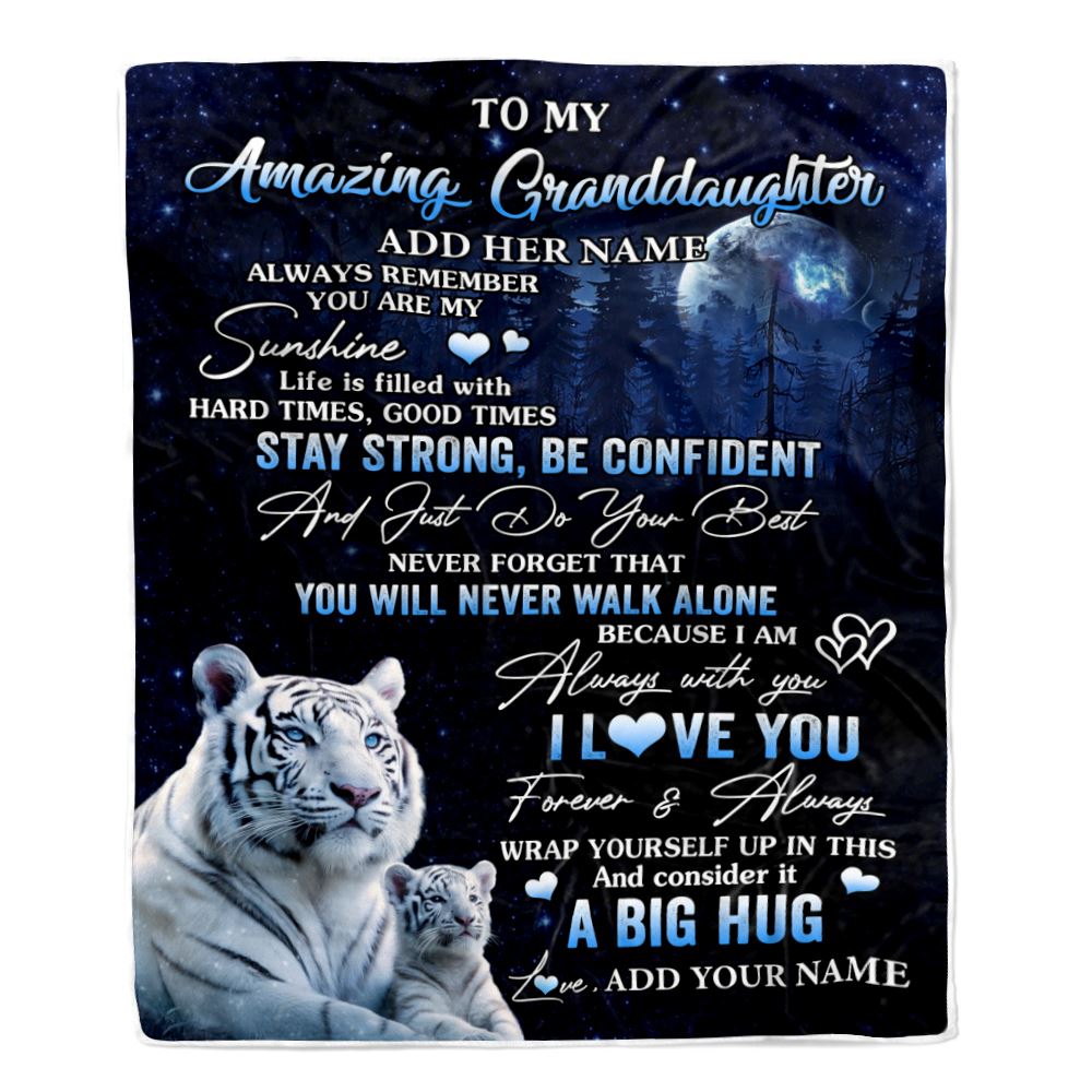 Personalized To My Amazing Granddaughter White Tiger Blanket From Grandma Grandpa My Sunshine Granddaughter Birthday Gifts Graduation Christmas Fleece Blanket | siriusteestore