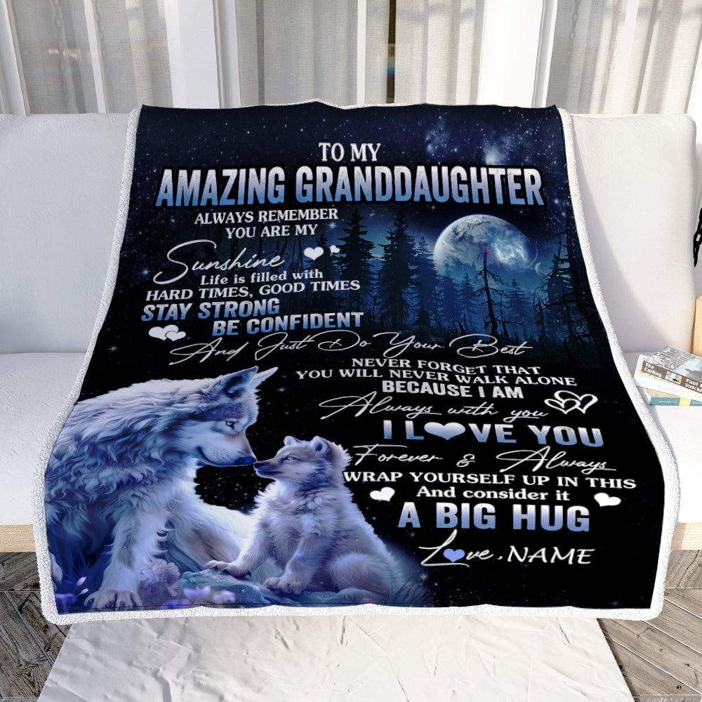 Personalized To My Amazing Granddaughter Wolf Blanket From Grandma Nana Moon Wolf Granddaughter Birthday Graduation Christmas Customized Fleece Throw Blanket | siriusteestore