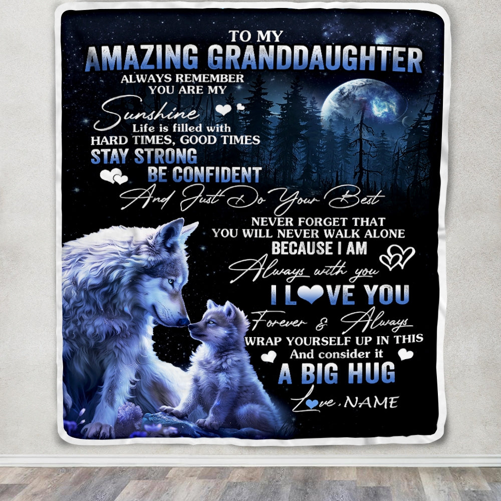 Personalized To My Amazing Granddaughter Wolf Blanket From Grandma Nana Moon Wolf Granddaughter Birthday Graduation Christmas Customized Fleece Throw Blanket | siriusteestore
