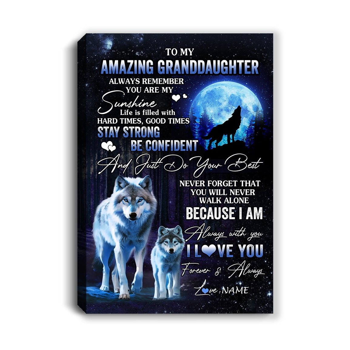 Personalized To My Amazing Granddaughter Wolf Canvas From Grandma Nana Moon Wolf Granddaughter Birthday Gifts Graduation Christmas Custom Wall Art Print Framed Canvas | siriusteestore