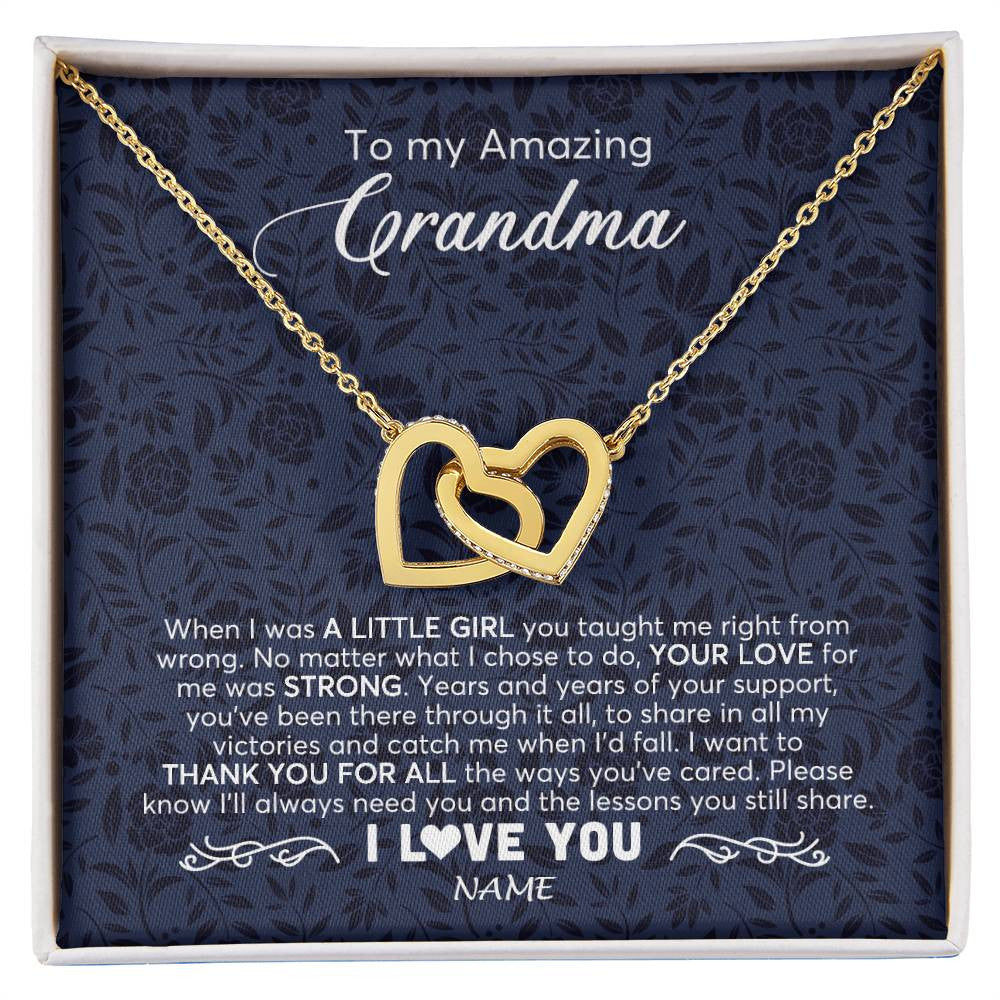 Interlocking Hearts Necklace 18K Yellow Gold Finish | 1 | Personalized To My Amazing Grandma Necklace From Granddaughter When I Was A Little Girl Grandma Birthday Mothers Day Christmas Customized Gift Box Message Card | siriusteestore