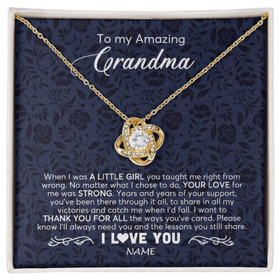 Love Knot Necklace 18K Yellow Gold Finish | 1 | Personalized To My Amazing Grandma Necklace From Granddaughter When I Was A Little Girl Grandma Birthday Mothers Day Christmas Customized Gift Box Message Card | siriusteestore