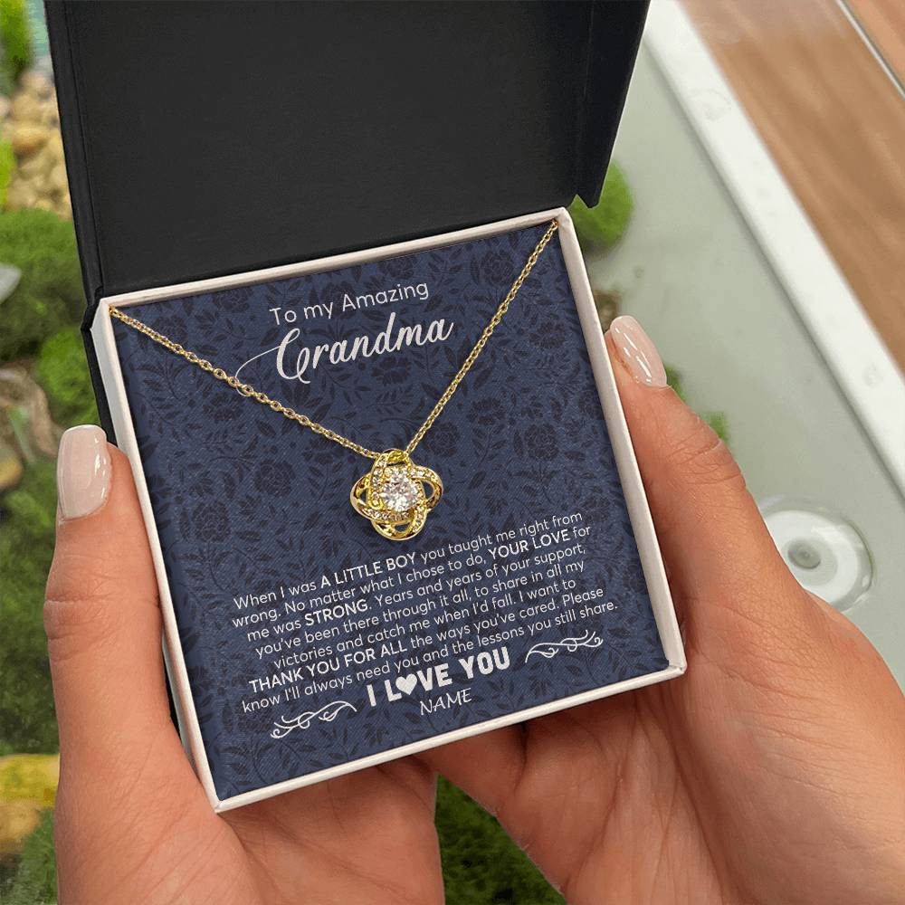 Love Knot Necklace 18K Yellow Gold Finish | 2 | Personalized To My Amazing Grandma Necklace From Grandson When I Was A Little Boy Grandma Birthday Mothers Day Christmas Customized Gift Box Message Card | siriusteestore