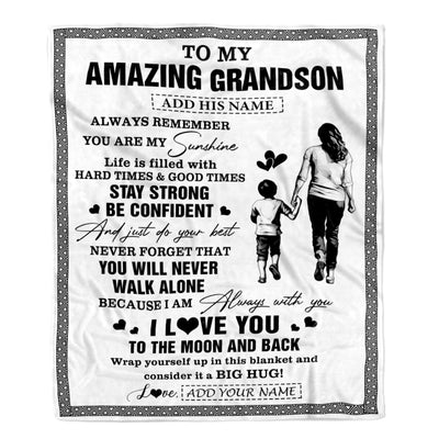 Personalized To My Amazing Grandson Blanket From Grandma Gigi Woman It A Big Hug Grandson Birthday Gifts Graduation Christmas Custom Fleece Throw Blanket | siriusteestore
