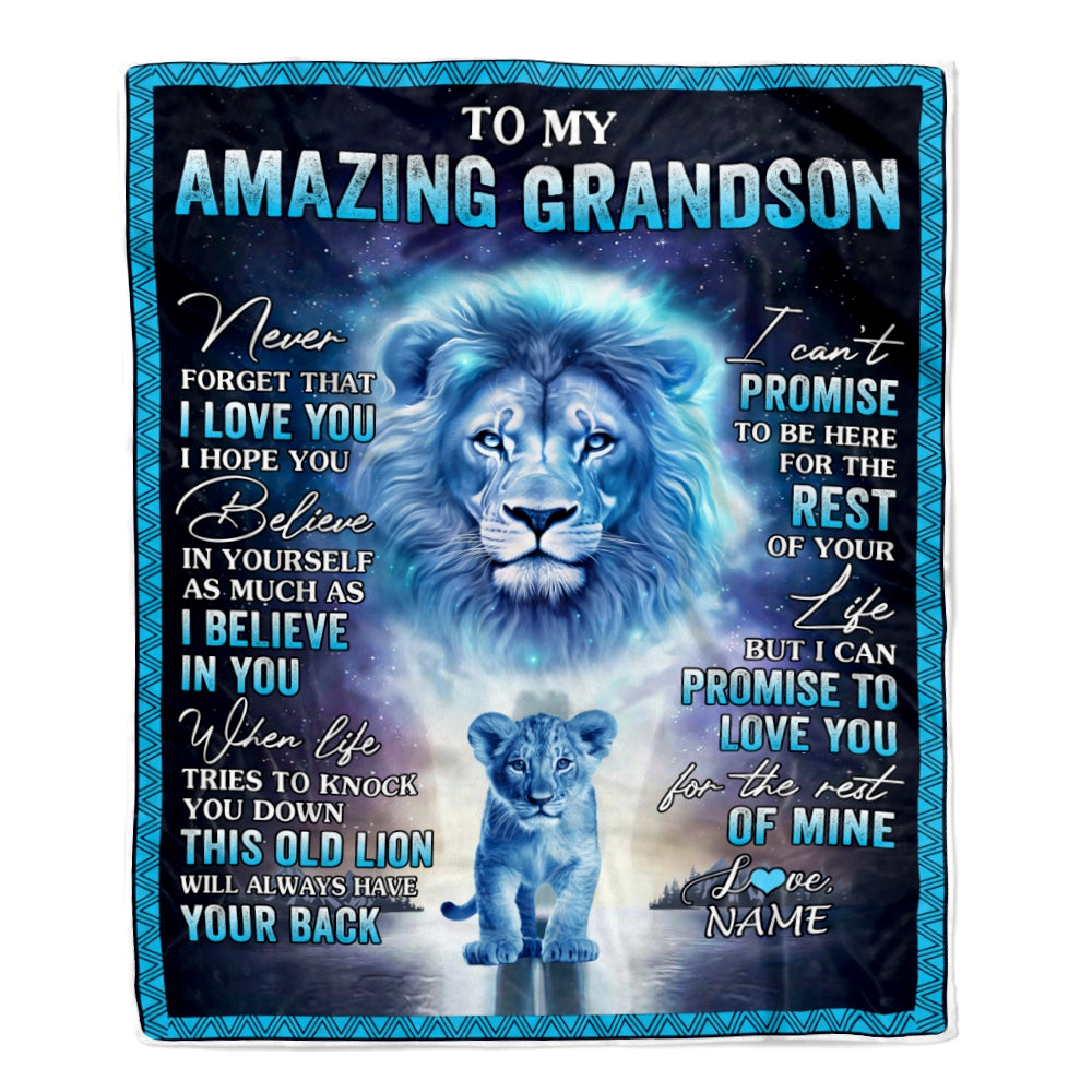 Personalized To My Amazing Grandson Blanket From Grandma Grandpa Lion Never Forget I Love You Birthday Graduation Christmas Customized Fleece Blanket | siriusteestore
