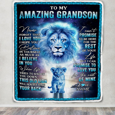 Personalized To My Amazing Grandson Blanket From Grandma Grandpa Lion Never Forget I Love You Birthday Graduation Christmas Customized Fleece Blanket | siriusteestore
