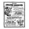 Personalized To My Amazing Grandson Blanket From Grandma Grandpa White Tiger It A Big Hug Grandson Birthday Gifts Christmas Customized Fleece Throw Blanket | siriusteestore