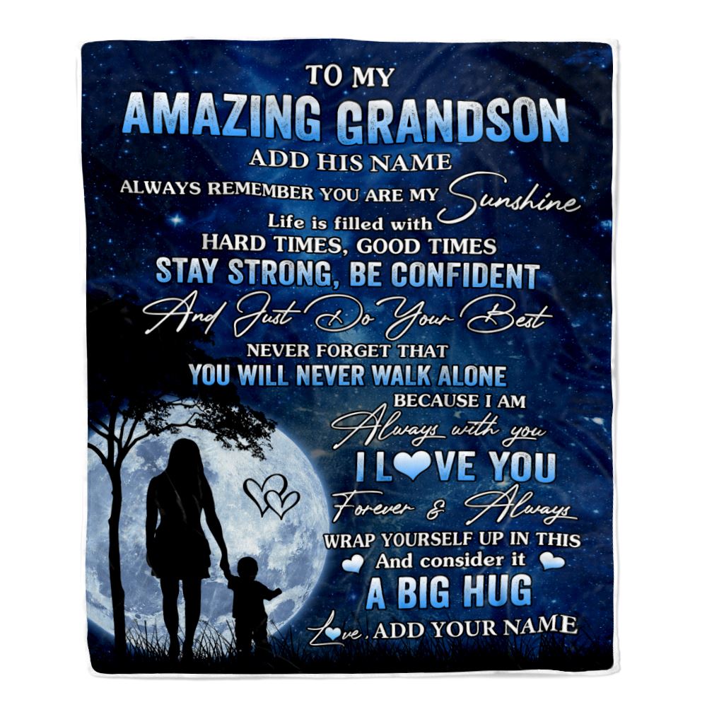 Personalized To My Amazing Grandson Blanket From Grandma My Sunshine Grandson Birthday Gifts Graduation Christmas Customized Fleece Throw Blanket | siriusteestore