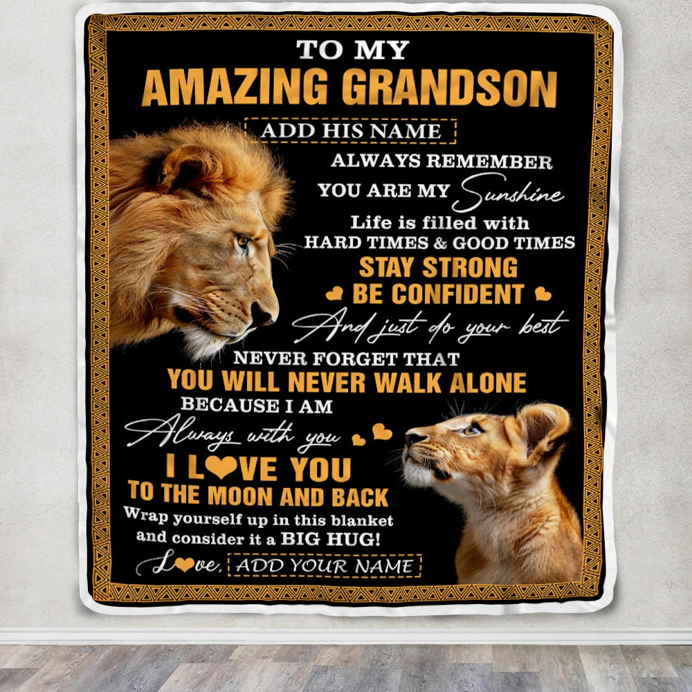Personalized To My Amazing Grandson Blanket From Grandpa Grandfather Lion It A Big Hug Grandson Birthday Gifts Graduation Christmas Custom Fleece Blanket | siriusteestore
