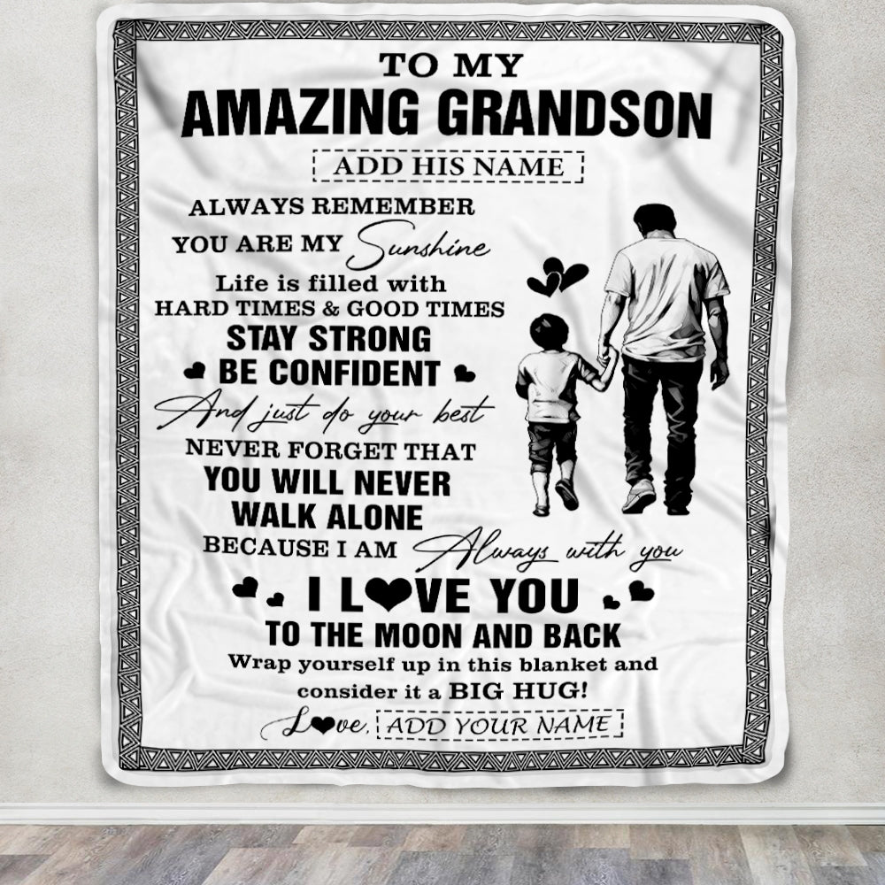 Personalized To My Amazing Grandson Blanket From Grandpa Papa Man It A Big Hug Grandson Birthday Gifts Graduation Christmas Customized Fleece Throw Blanket | siriusteestore