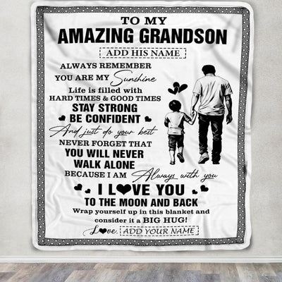 Personalized To My Amazing Grandson Blanket From Grandpa Papa Man It A Big Hug Grandson Birthday Gifts Graduation Christmas Customized Fleece Throw Blanket | siriusteestore