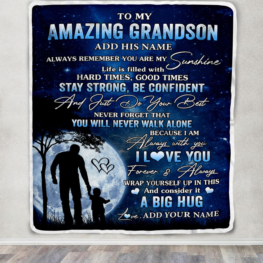 Personalized To My Amazing Grandson Blanket From Papa Grandpa My Sunshine Grandson Birthday Gifts Graduation Christmas Customized Fleece Throw Blanket | siriusteestore