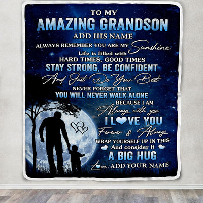 Personalized To My Amazing Grandson Blanket From Papa Grandpa My Sunshine Grandson Birthday Gifts Graduation Christmas Customized Fleece Throw Blanket | siriusteestore