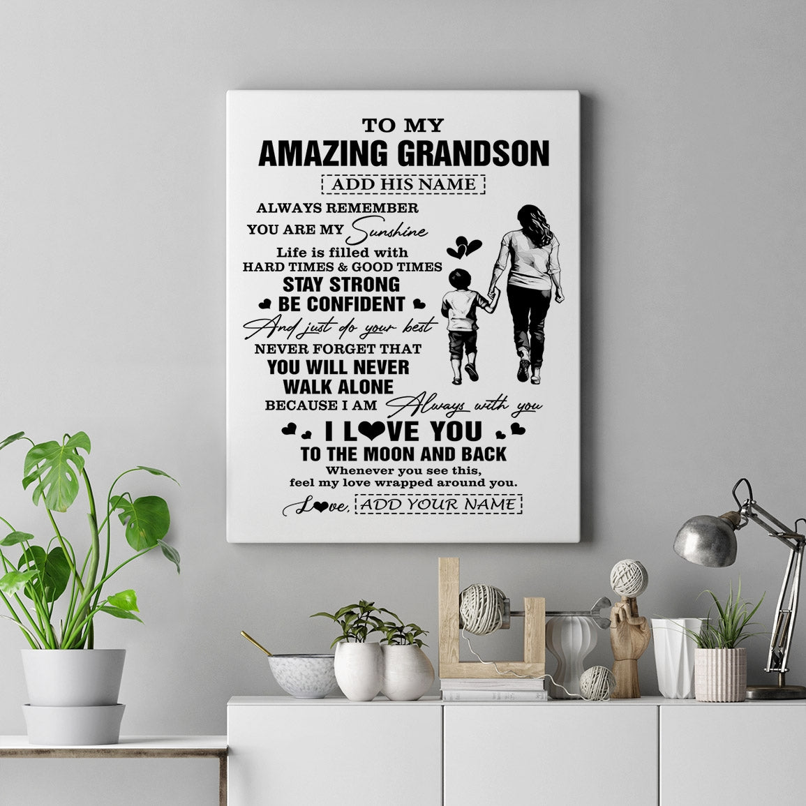 Personalized To My Amazing Grandson Canvas From Grandma Gigi Woman It A Big Hug Grandson Birthday Gifts Graduation Christmas Custom Wall Art Framed Canvas | siriusteestore