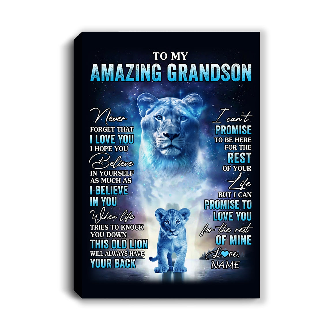 Personalized To My Amazing Grandson Canvas From Grandma Lion Never Forget I Love You Grandson Birthday Gifts Graduation Christmas Custom Wall Art Print Framed Canvas | siriusteestore