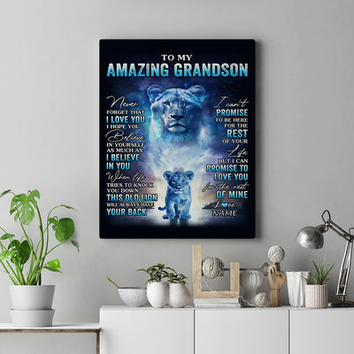 Personalized To My Amazing Grandson Canvas From Grandma Lion Never Forget I Love You Grandson Birthday Gifts Graduation Christmas Custom Wall Art Print Framed Canvas | siriusteestore