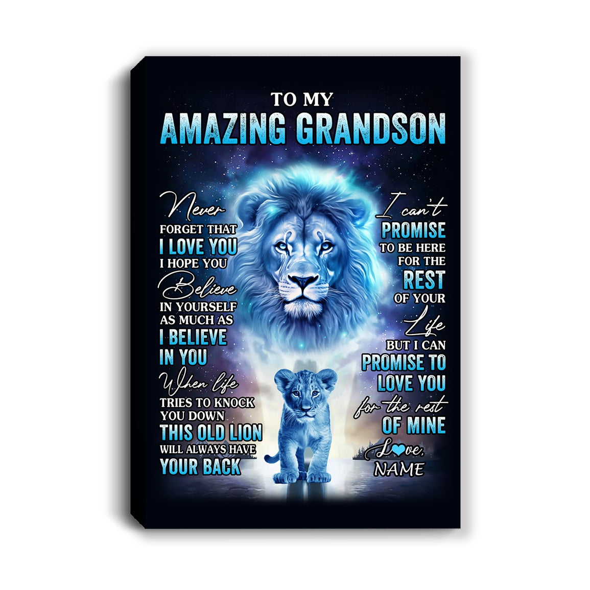 Personalized To My Amazing Grandson Canvas From Grandpa Papa Lion Never Forget I Love You Birthday Gifts Graduation Christmas Custom Wall Art Print Framed Canvas | siriusteestore