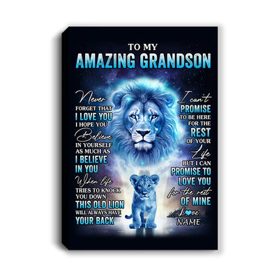 Personalized To My Amazing Grandson Canvas From Grandpa Papa Lion Never Forget I Love You Birthday Gifts Graduation Christmas Custom Wall Art Print Framed Canvas | siriusteestore