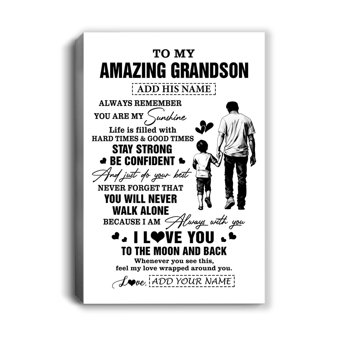 Personalized To My Amazing Grandson Canvas From Grandpa Papa Man It A Big Hug Grandson Birthday Gifts Graduation Christmas Custom Wall Art Framed Canvas | siriusteestore