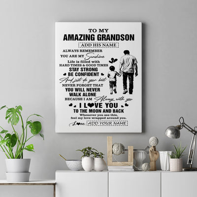 Personalized To My Amazing Grandson Canvas From Grandpa Papa Man It A Big Hug Grandson Birthday Gifts Graduation Christmas Custom Wall Art Framed Canvas | siriusteestore