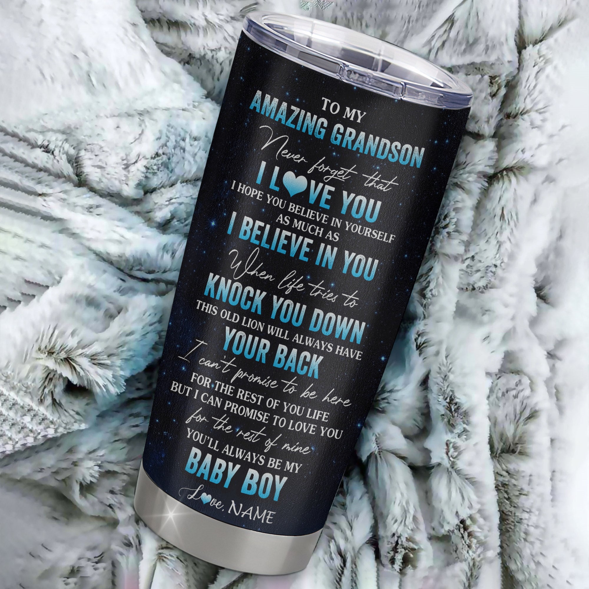 Personalized To My Amazing Grandson From Grandma Nana Stainless Steel Tumbler Cup Lion Never Forget I Love You Grandson Birthday Graduation Christmas Travel Mug | siriusteestore