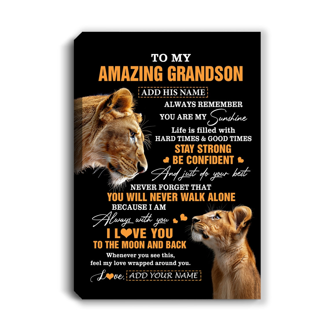 Personalized To My Amazing Grandson Gifts Canvas From Grandma Grandmother Lion It A Big Hug Grandson Birthday Gifts Graduation Christmas Custom Wall Art Framed Canvas | siriusteestore