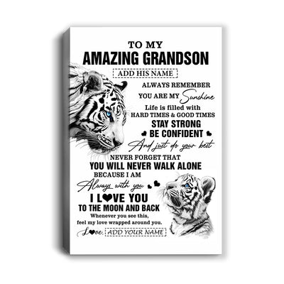 Personalized To My Amazing Grandson Gifts Canvas From Grandma Grandpa White Tiger It A Big Hug Grandson Birthday Gifts Christmas Custom Wall Art Framed Canvas | siriusteestore