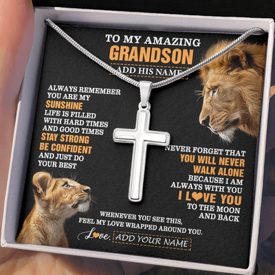 Stainless Cross Necklace Stainless Steel | 2 | Personalized To My Amazing Grandson Gifts Necklace From Grandpa Lion It A Big Hug Grandson Birthday Gifts Graduation Christmas Custom Gift Box Message Card | https://siriusteestore.