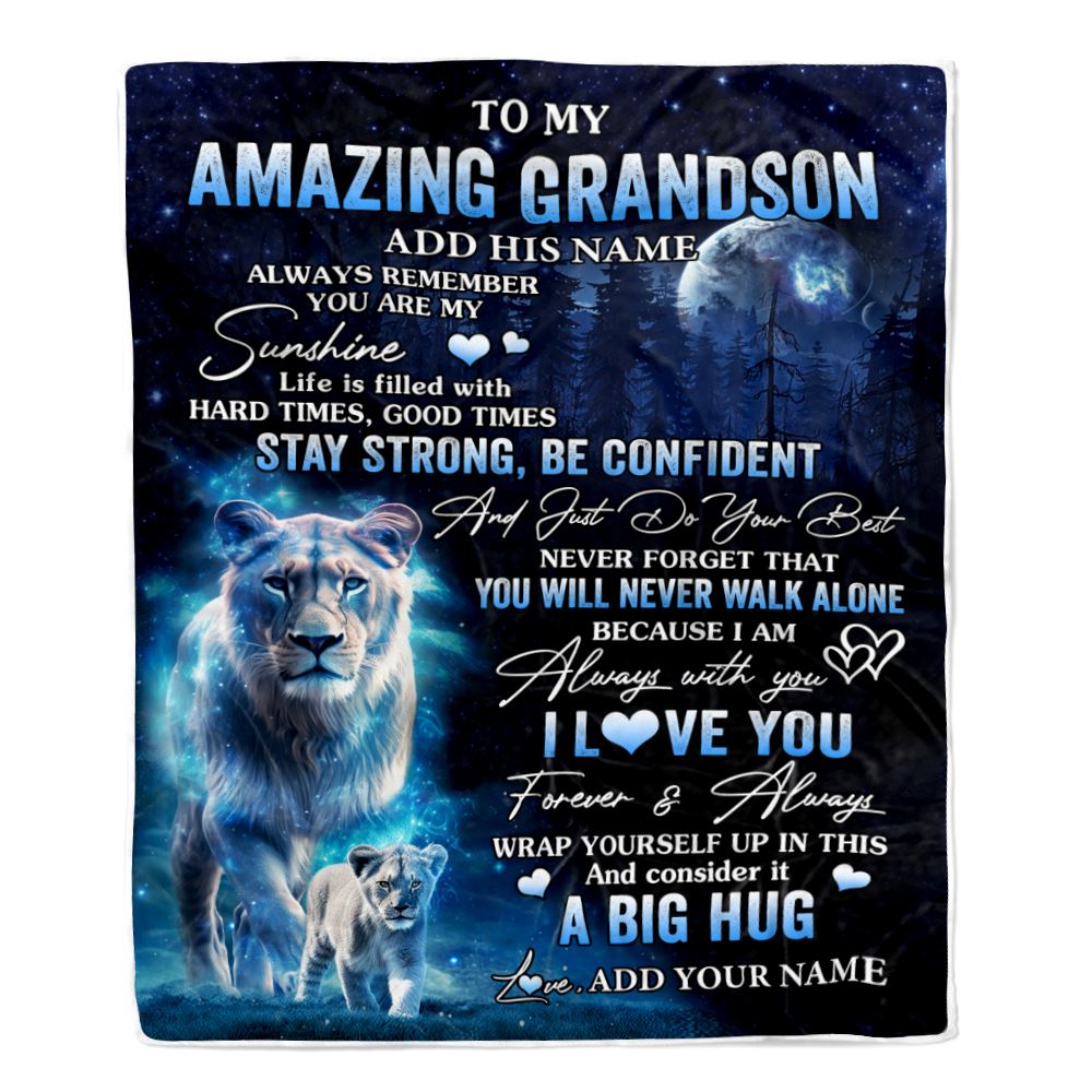 Personalized To My Amazing Grandson Lion Blanket From Grandma Gigi My Sunshine Grandson Birthday Gifts Graduation Christmas Customized Fleece Throw Blanket | siriusteestore
