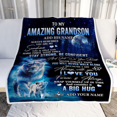 Personalized To My Amazing Grandson Lion Blanket From Grandma Gigi My Sunshine Grandson Birthday Gifts Graduation Christmas Customized Fleece Throw Blanket | siriusteestore