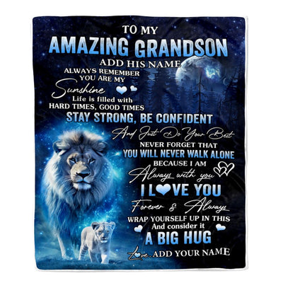 Personalized To My Amazing Grandson Lion Blanket From Grandpa Papa My Sunshine Grandson Birthday Gifts Graduation Christmas Customized Fleece Throw Blanket | siriusteestore