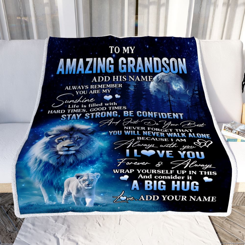 Personalized To My Amazing Grandson Lion Blanket From Grandpa Papa My Sunshine Grandson Birthday Gifts Graduation Christmas Customized Fleece Throw Blanket | siriusteestore
