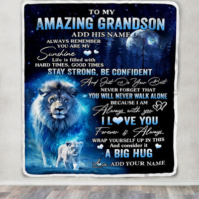 Personalized To My Amazing Grandson Lion Blanket From Grandpa Papa My Sunshine Grandson Birthday Gifts Graduation Christmas Customized Fleece Throw Blanket | siriusteestore