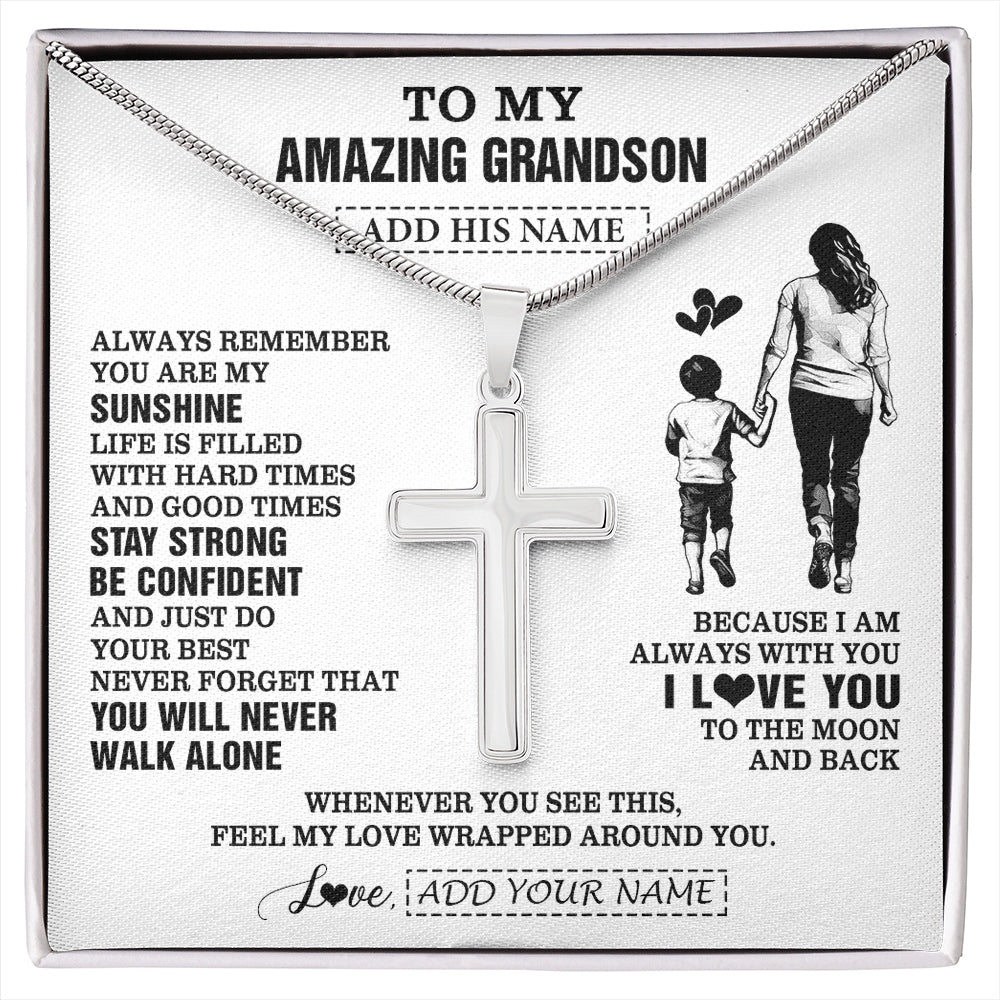 Stainless Cross Necklace Stainless Steel | 1 | Personalized To My Amazing Grandson Necklace From Grandma Gigi Woman It A Big Hug Grandson Birthday Gifts Graduation Christmas Custom Gift Box Message Card | https://siriusteestore.